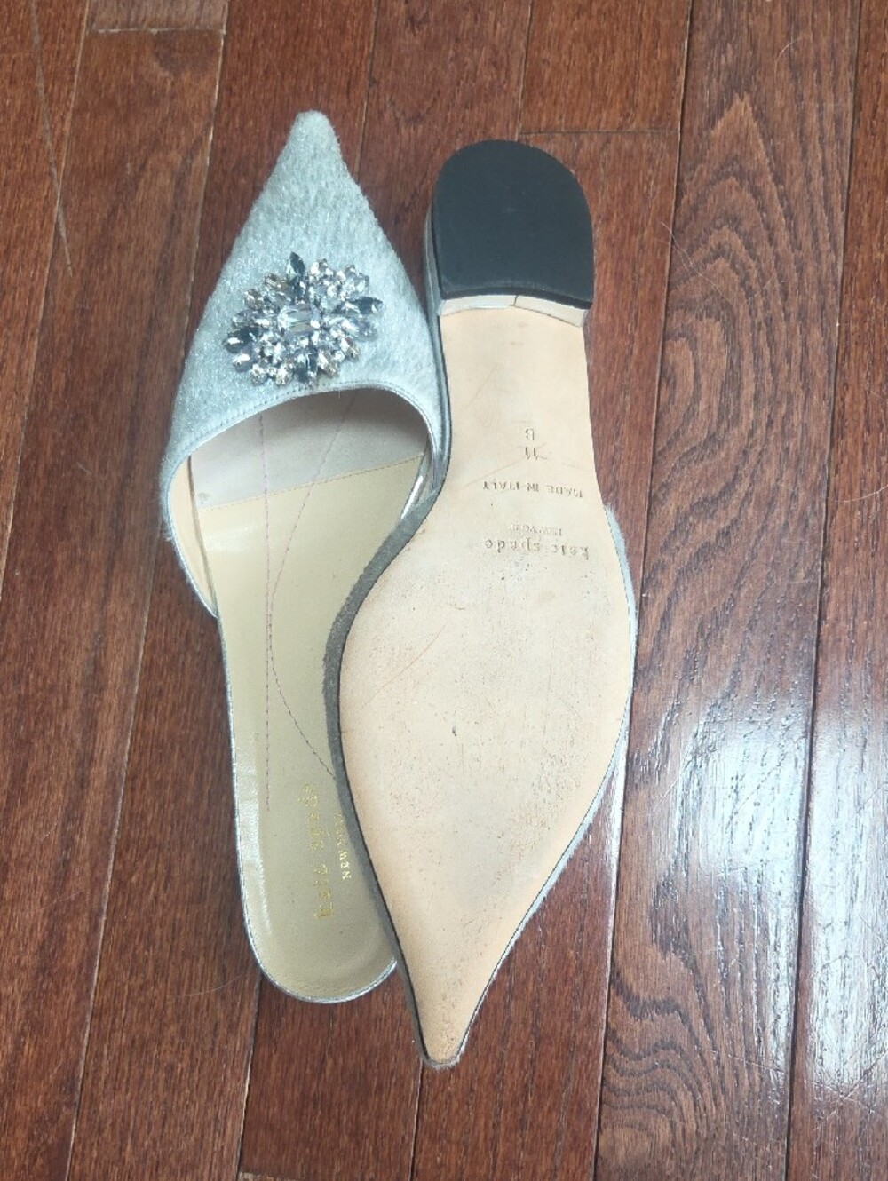 kate spade Silver Jeweled Pointed Toe Mules - Picture 2 of 4